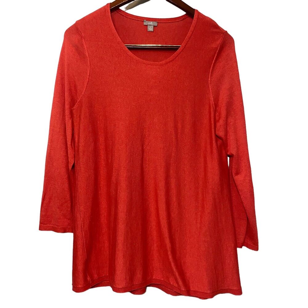 J. Jill Coral Silk Blend Long Lined Knit Sweater Size Large Tunic Minimalist
